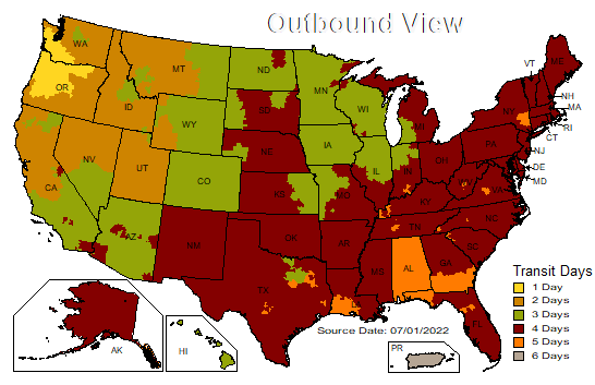 UPS Transit Times Map